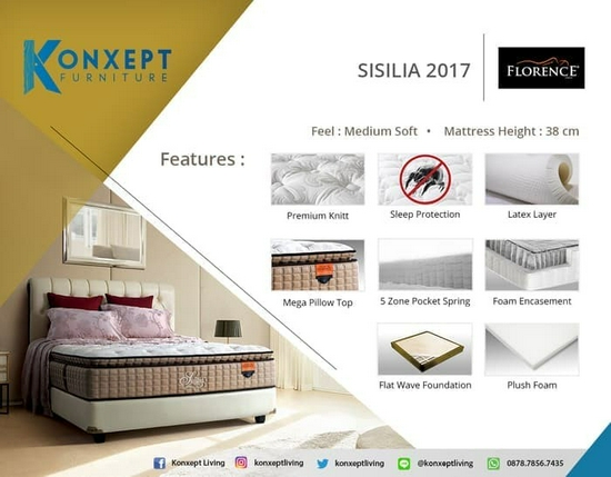 Kasur Florence Springbed SISILIA 160 x 200 - Full Set Original-2