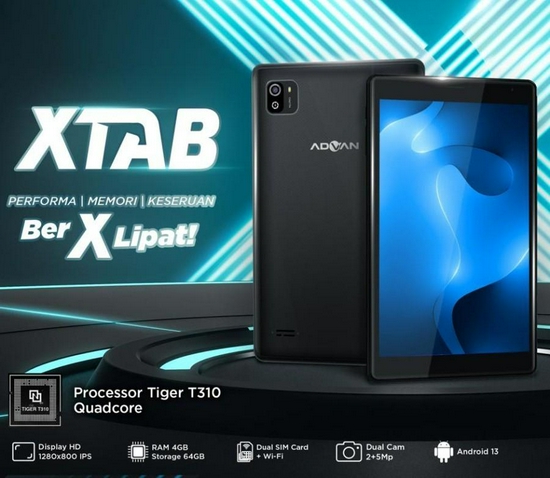 ADVAN XTAB 4/64 GB 8 Inci Quadcore T310 Tab Android 13 - Garansi Resmi