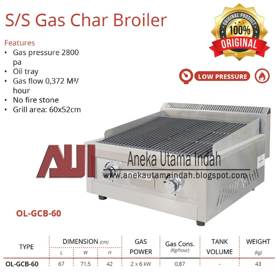 Getra OL-GCB-60 SS Gas Char Broiler - Pemanggang Gas Low Pressure