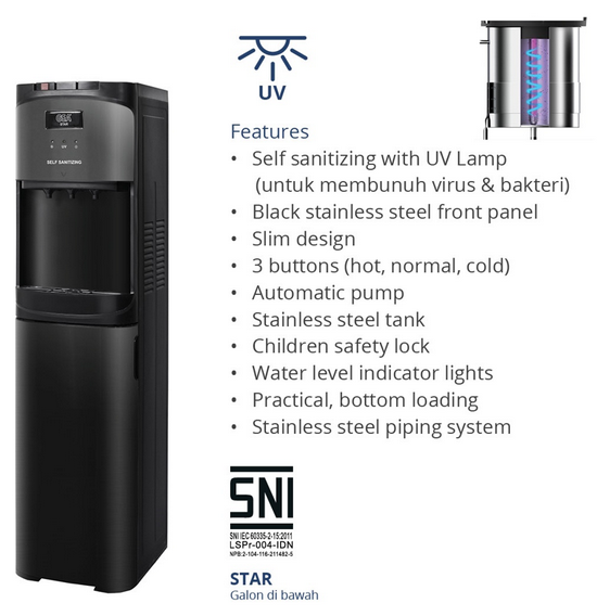 Gea STAR STAR-UV Dispenser Galon Bawah 3 Kran Dengan Lampu UV