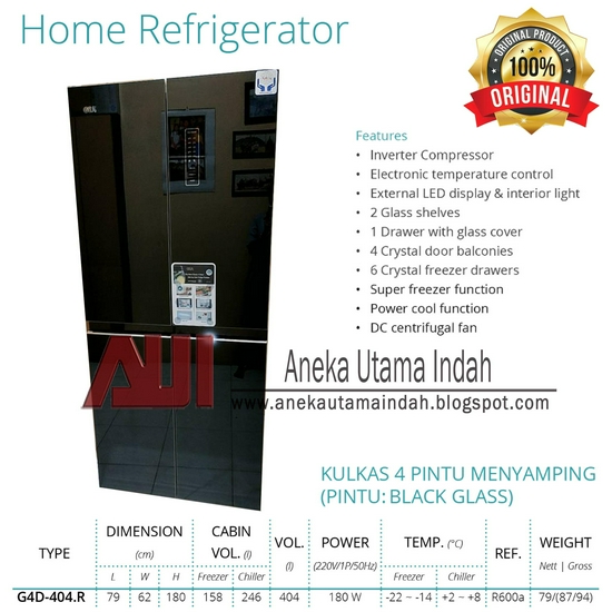 Gea G4D-404.R BLACK Kulkas Side By Side Kulkas 4 Pintu Menyamping