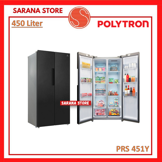 POLYTRON Kulkas 2 Pintu Side By Side Inverter 450 Liter PRS 451Y PRS45