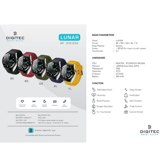 Smart Watch Digitec Lunar Call Bluetooth Strap Silikon Original- Merah-4