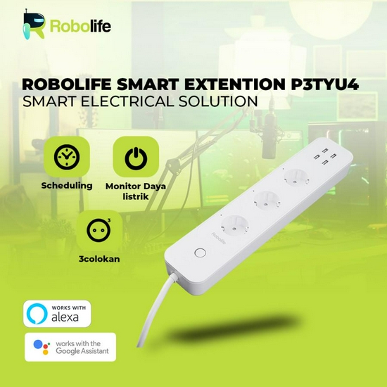 Robolife Smart Extension P3TYU4 + Monitor Listrik (3 Colokan)-2