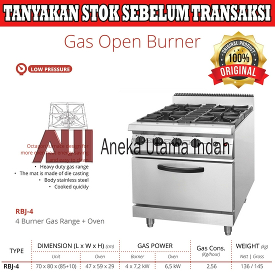 Getra RBJ-4 Gas Open Burner With Oven Kompor Komersial 4 Burner + Oven