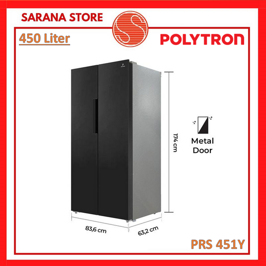 POLYTRON Kulkas 2 Pintu Side By Side Inverter 450 Liter PRS 451Y PRS45-2