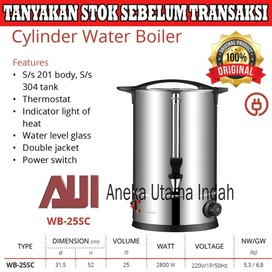 Getra WB-25SC Cylinder Water Boiler Teko Pemanas Air Listrik Stainless