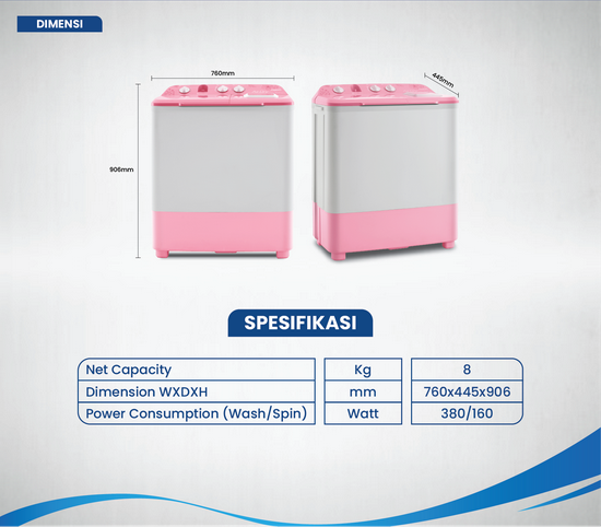 AQUA Mesin Cuci 8Kg QW-861XT 2 Tabung Semi Otomatis-4