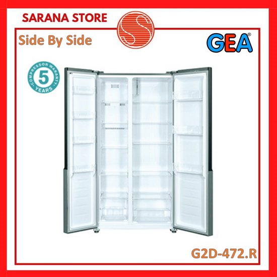 Kulkas Side by Side GEA G2D-472R Black Glass 2 Pintu 472 Liter G2D 472-2