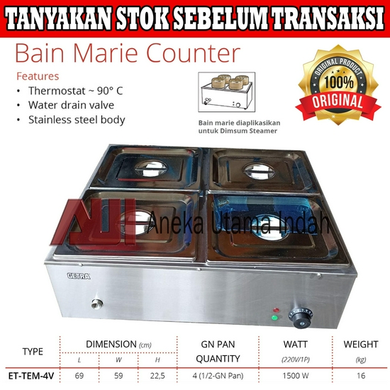 Getra ET-TEM-4V Table Top Bain Marie - Kabinet Penghangat Makanan