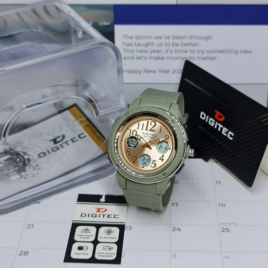 Digitec DA-4091T Jam Tangan Wanita Dual Time Original Rubber-Hijau-2