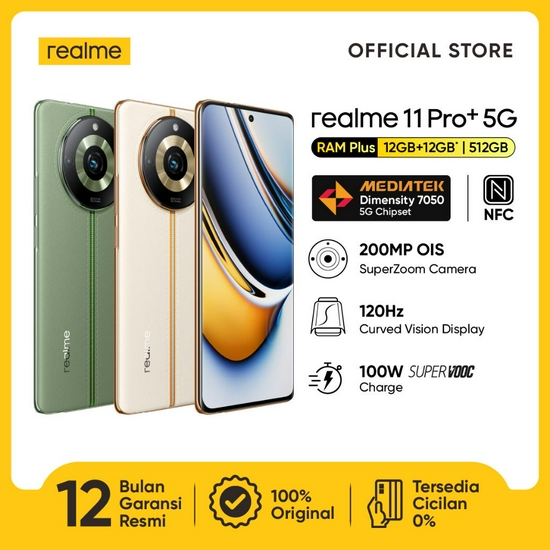 Realme 11 Pro+ 5G Ram 12GB + Extended 12GB Rom 512GB - Garansi Resmi