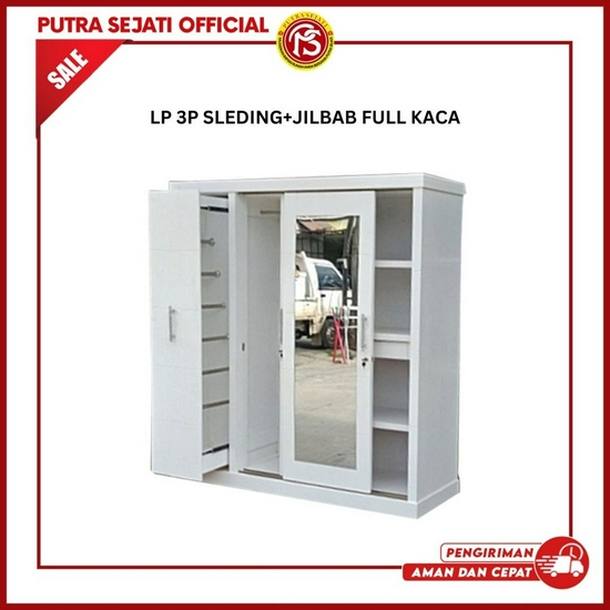 LEMARI 3 PINTU SLEDING + JILBAB FULL KACA 