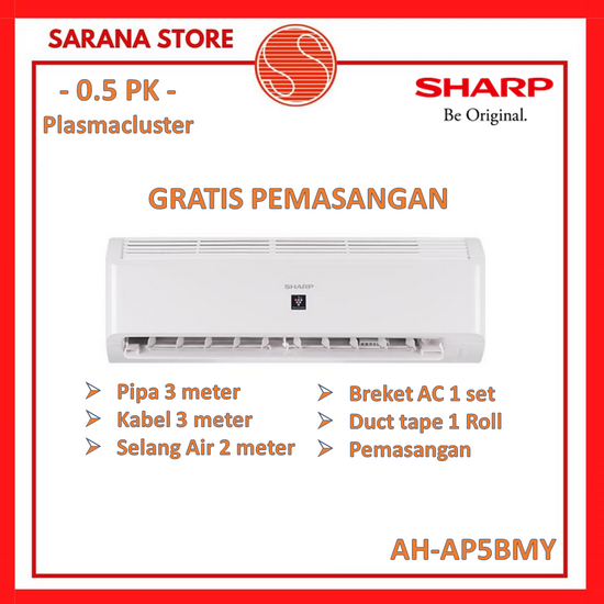 SHARP AC 0.5PK Plasmacluster AH-AP5BMY 1/2PK AP5BMY - PASANG