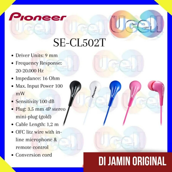 Pioneer Earphone In Ear SE-CL502T Headset With MIC - Original IMS 