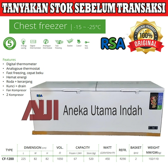 RSA CHEST FREEZER CF-1200 / CF1200 PUTIH 1050 LITER