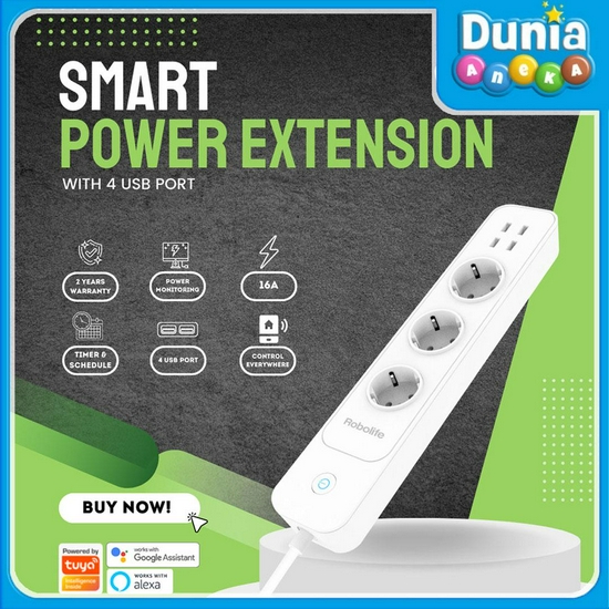 Robolife Smart Extension P3TYU4 + Monitor Listrik (3 Colokan)