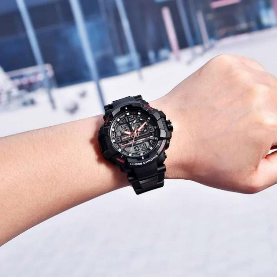 Digitec DA-2175T Jam Tangan Pria Dual Time Original Rubber-Hitam Merah-5