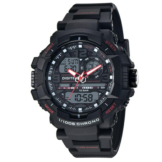 Digitec DA-2175T Jam Tangan Pria Dual Time Original Rubber-Hitam Merah