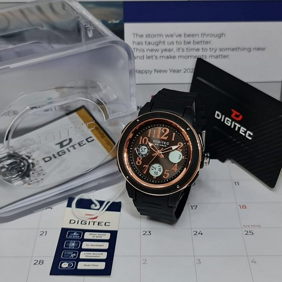 Digitec DA-4091T Jam Tangan Wanita Dual Time Original Rubber-Hitam-2