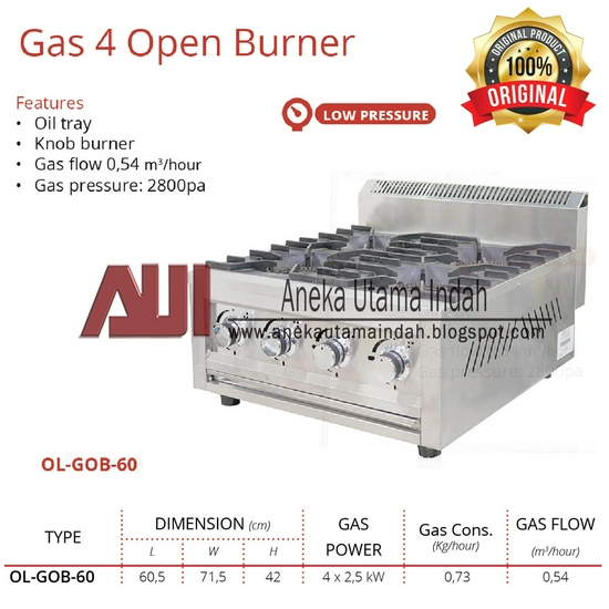 Getra OL-GOB-60 Gas 4 Open Burner - Kompor Resto 4 Tungku Table Top