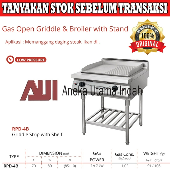 Getra RPD-4B Gas Open Griddle With Stand Alat Pemanggang Daging Steak