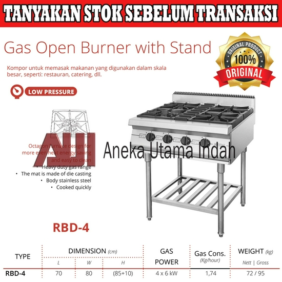 Getra RBD-4 Gas Open Burner With Stand Kompor Skala Besar 4 Tungku
