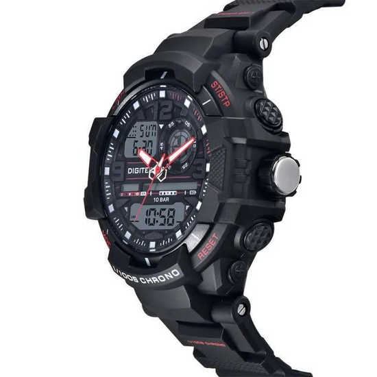 Digitec DA-2175T Jam Tangan Pria Dual Time Original Rubber-Hitam Merah-2