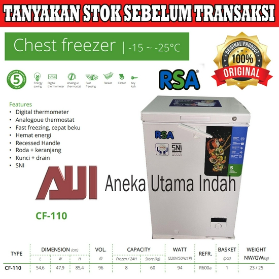 RSA CF-110 CF-100 CF110 CF100 CHEST FREEZER BOX GARANSI RESMI