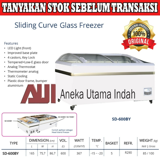 Gea SD-600BY Sliding Curve Glass Freezer - Freezer Box Kaca Geser 600L