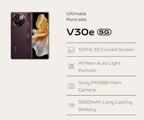 vivo V30e 5G (8/256GB) Snapdragon 6 Gen 1 4nm - Garansi Resmi