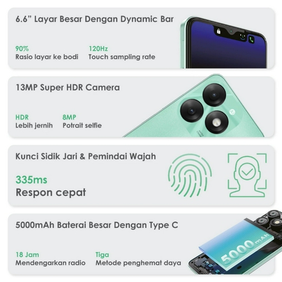 itel A70 4GB/128GB - 13MP Super HDR Camera - Big Screen with Dynamic Bar - 5000mAh Big Battery - Garansi Resmi-3