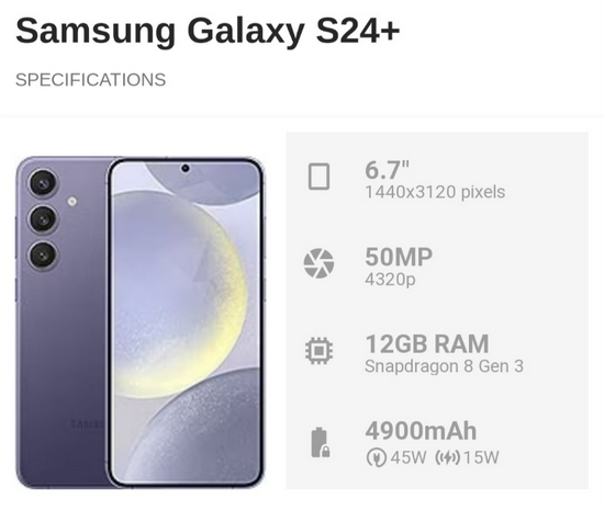 Samsung Galaxy S24+ 5G Ram 12GB Rom 512GB - Garansi Resmi