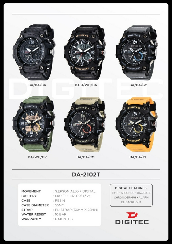 Jam Tangan Digitec DA-2102T Dual Time Original Rubber Strap - Hitam-3
