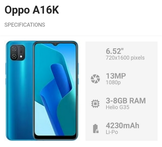 Oppo A16k Ram 4GB Rom 64GB - Garansi Resmi 