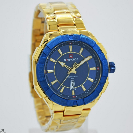 Naviforce NF9176MG Jam Tangan Pria Analog Original Stainless Steel - Gold Biru-3