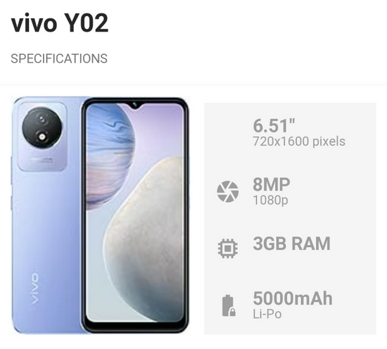 Vivo Y02 Ram 3GB Rom 32GB - Garansi Resmi 
