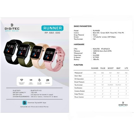 DIGITEC RUNNER JAM TANGAN SMART WATCH TOUCHSCREEN SILIKON STRAP - ORANGE-3