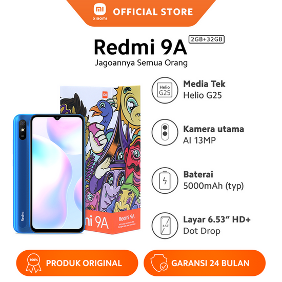 XIAOMI REDMI 9A 32GB SKY BLUE - GARANSI RESMI - READY STOCK!! NEW PRODUK!!