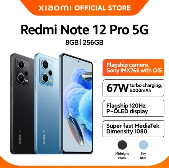 Xiaomi Redmi Note 12 Pro 5G NFC Ram 8GB Rom 256GB - Garansi Resmi 