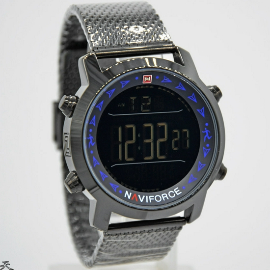 Naviforce NF9130 Jam Tangan Pria Digital Original Rantai Pasir Stainless Steel - Hitam Biru-2