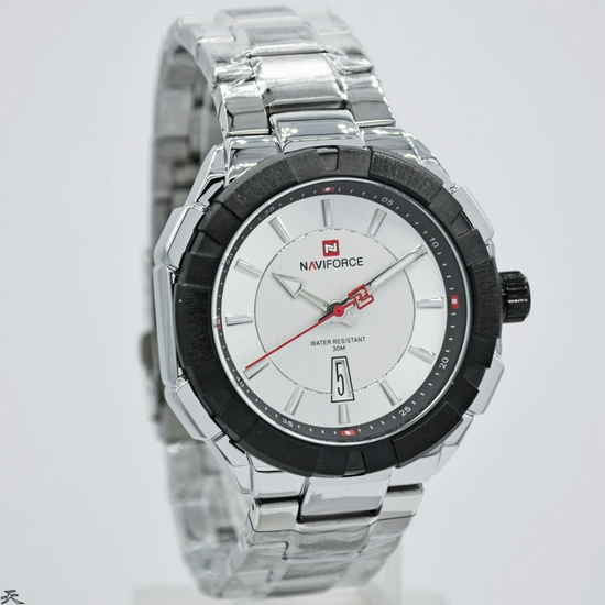 Naviforce NF9176MS Jam Tangan Pria Analog Original Stainless Steel - Silver Hitam-3