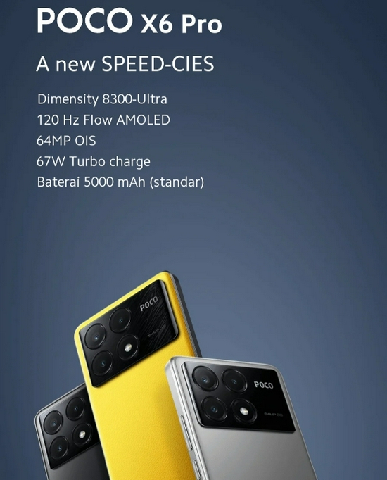 Xiaomi POCO X6 PRO 5G Dimensi 8300 Ultra Turbo 67W Flow AMOLED (12/512GB) - Garansi Resmi
