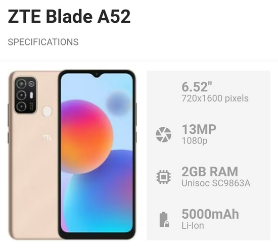ZTE Blade A52 Ram 4GB Rom 64GB - Garansi Resmi 