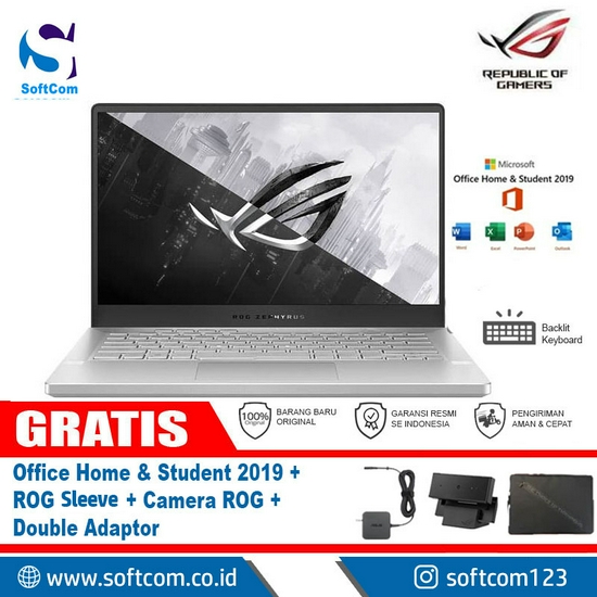 Asus ROG Zephyrus G14 GA401QM-R936A6W-O /AMD Ryzen 9-5900HS/16GB/1TB SSD/VGA 6GB/14″/Win 10 Home+OHS 2019/Moonlight White