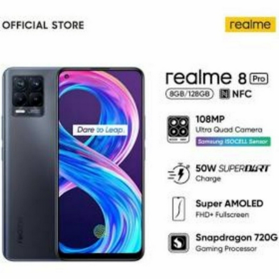 REALME 8 PRO 8GB 128GB INFINITE BLACK - GARANSI RESMI - READY STOK!! NEW PRODUK!!