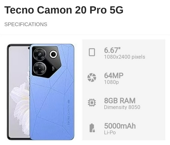Tecno Camon 20 Pro 5G Ram 8GB Rom 256GB - Garansi Resmi 