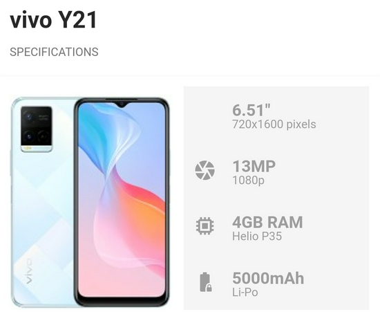 vivo Y21 Ram 4GB Rom 64GB - Garansi Resmi