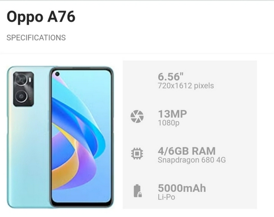 OPPO A76 RAM 6/128 EXPANSI 5GB RAM GARANSI RESMI