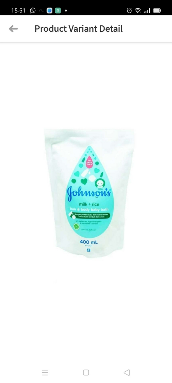 Johnsons baby bath milk rice refil 400ml